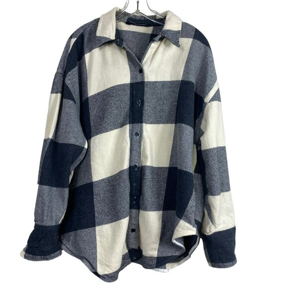 Zara Womens Plaid Flannel Shirt Long Sleeve Button Down Black White  Size Small - Picture 5 of 9